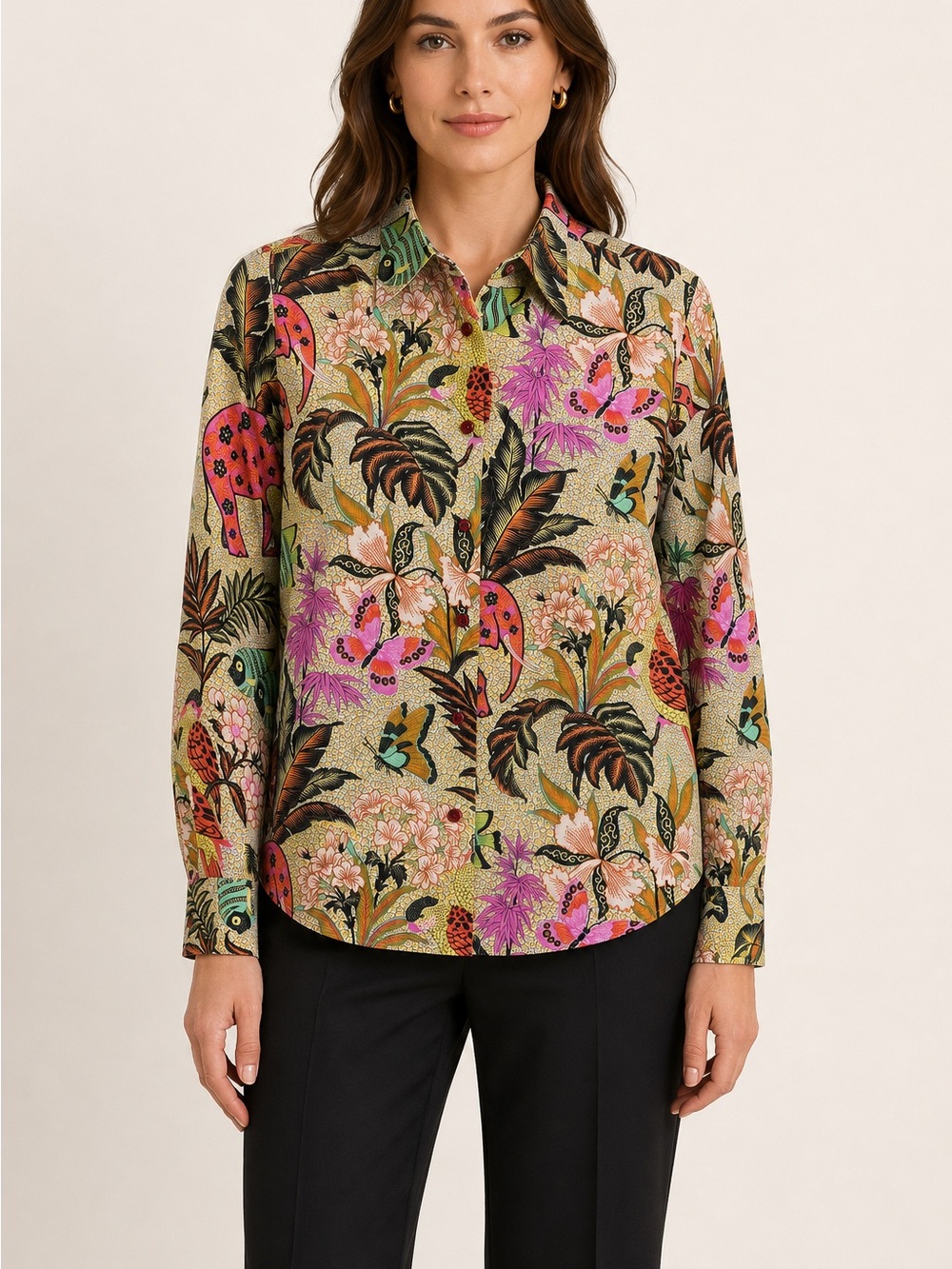 ETRO Milano Size 4 Tropical Animal Floral Print Button Down Shirt Italy